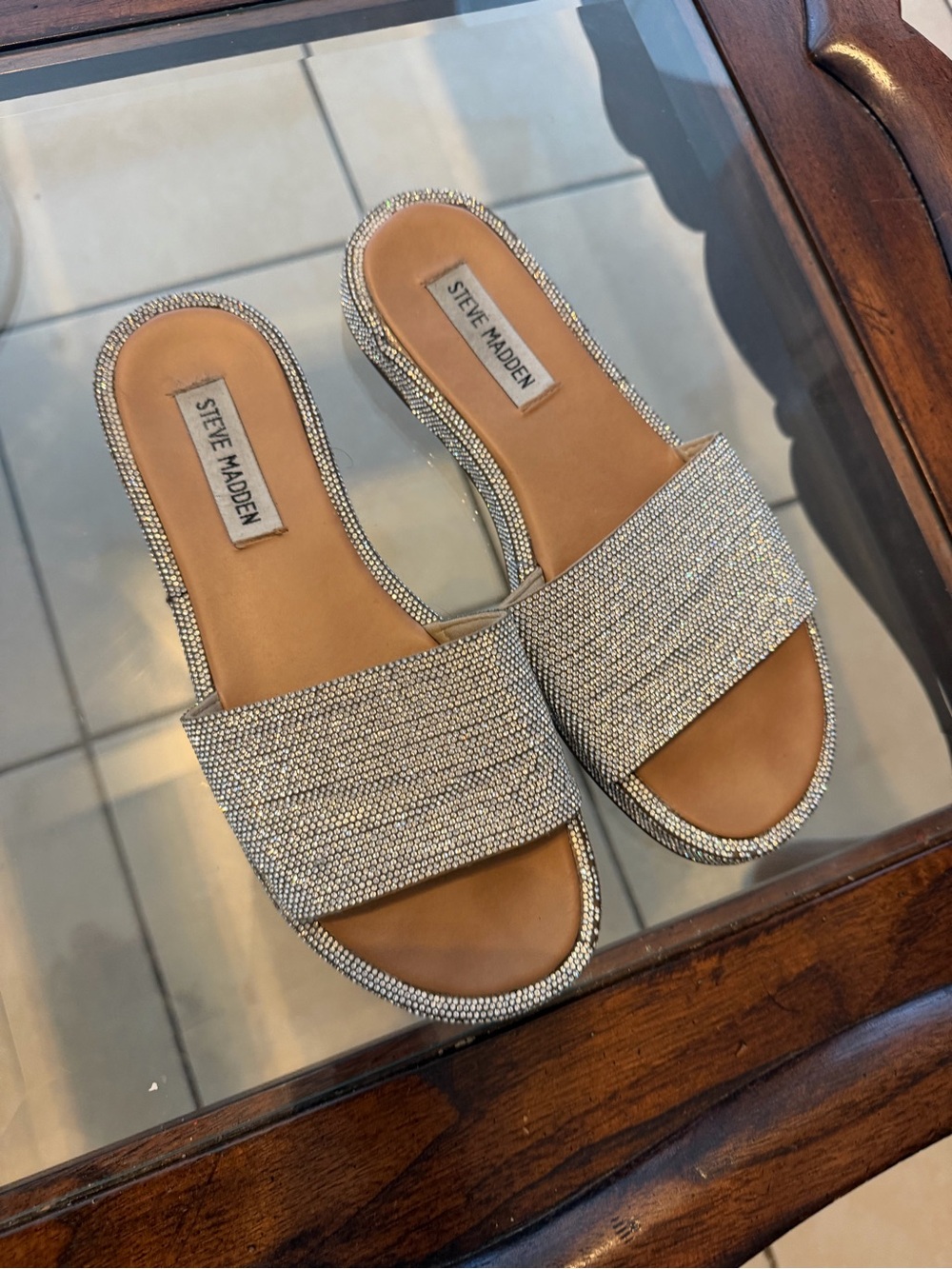 Steve Madden Silver Crystal Slide Sandals